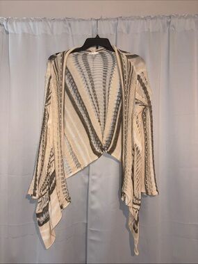Lightweight Open-Front Knit Cardigan Sweater - Cream & Green